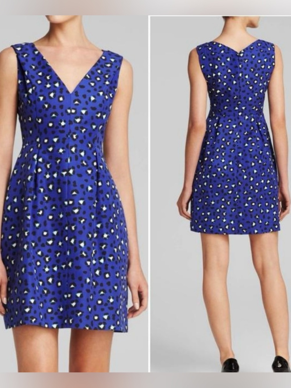 Kate Spade Dawson Dress Cyber Cheetah Blue Sleeveless V-Neck size 8